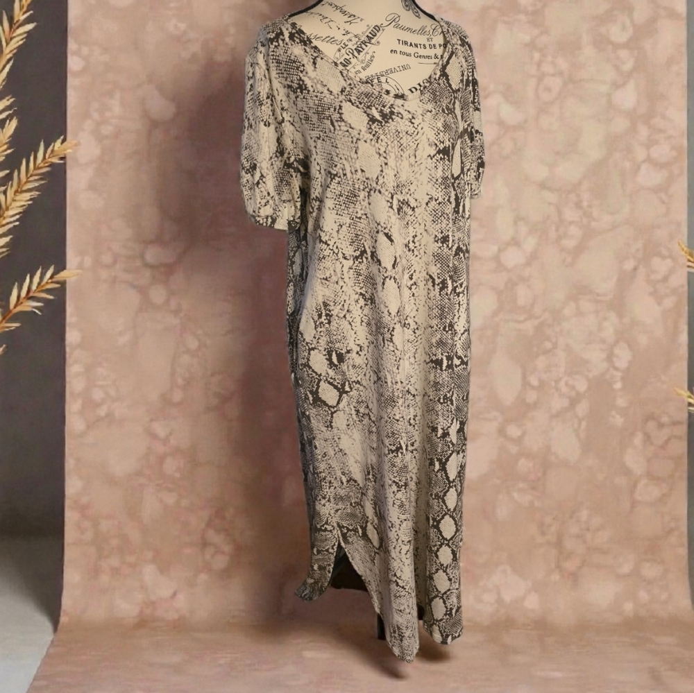Elegant Snake Print Maxi Dress‎ With Pockets